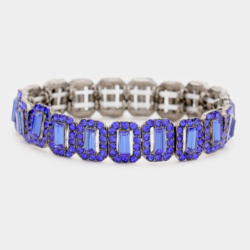 Blue Emerald Cut Crystal Rhinestone Pave Evening Bracelet - Jewelry Store by Erik Rayo
