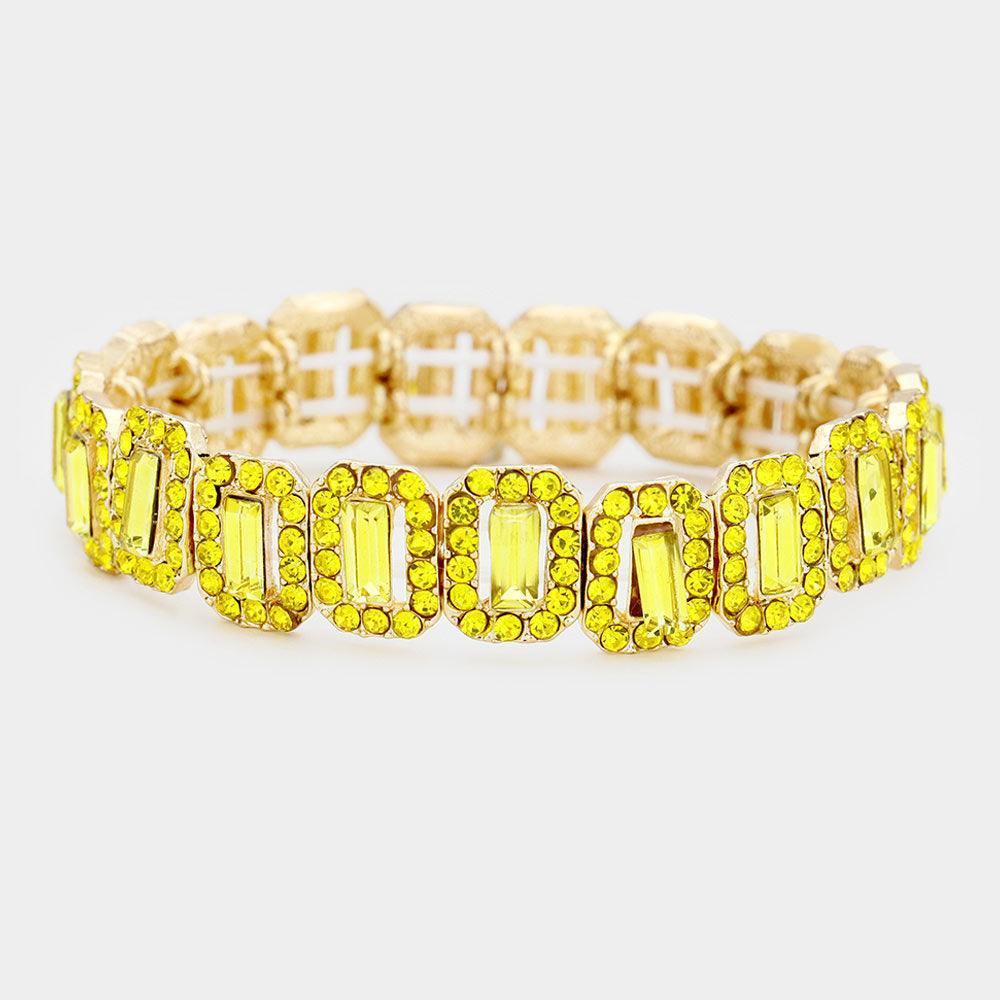 Yellow Emerald Cut Crystal Rhinestone Pave Evening Bracelet - Jewelry Store by Erik Rayo