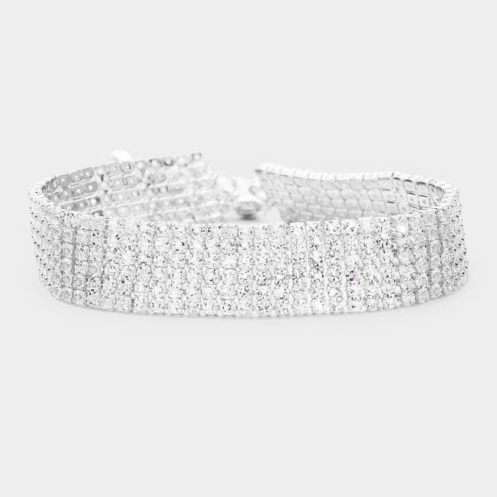Silver 6 Row Crystal Rhinestone Embellished Tennis Evening Bracelet - Jewelry Store by Erik Rayo
