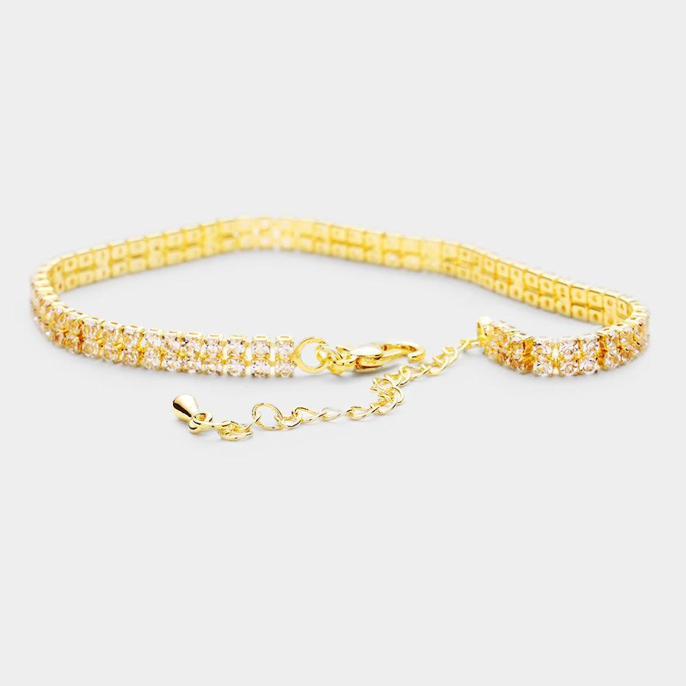 Gold 2 Row CZ Stone Embellished Tennis Evening Bracelet - Jewelry Store by Erik Rayo