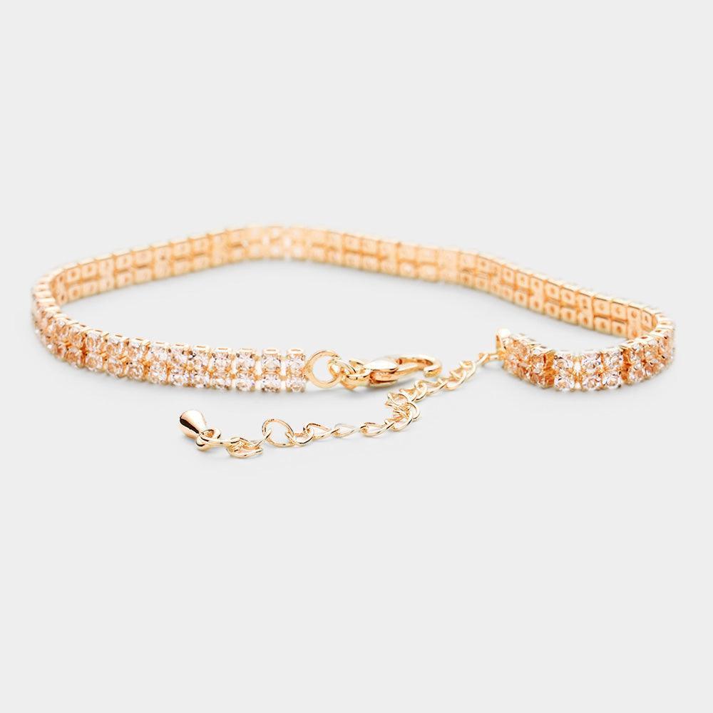 Gold 2 Row CZ Stone Embellished Tennis Evening Bracelet - Jewelry Store by Erik Rayo