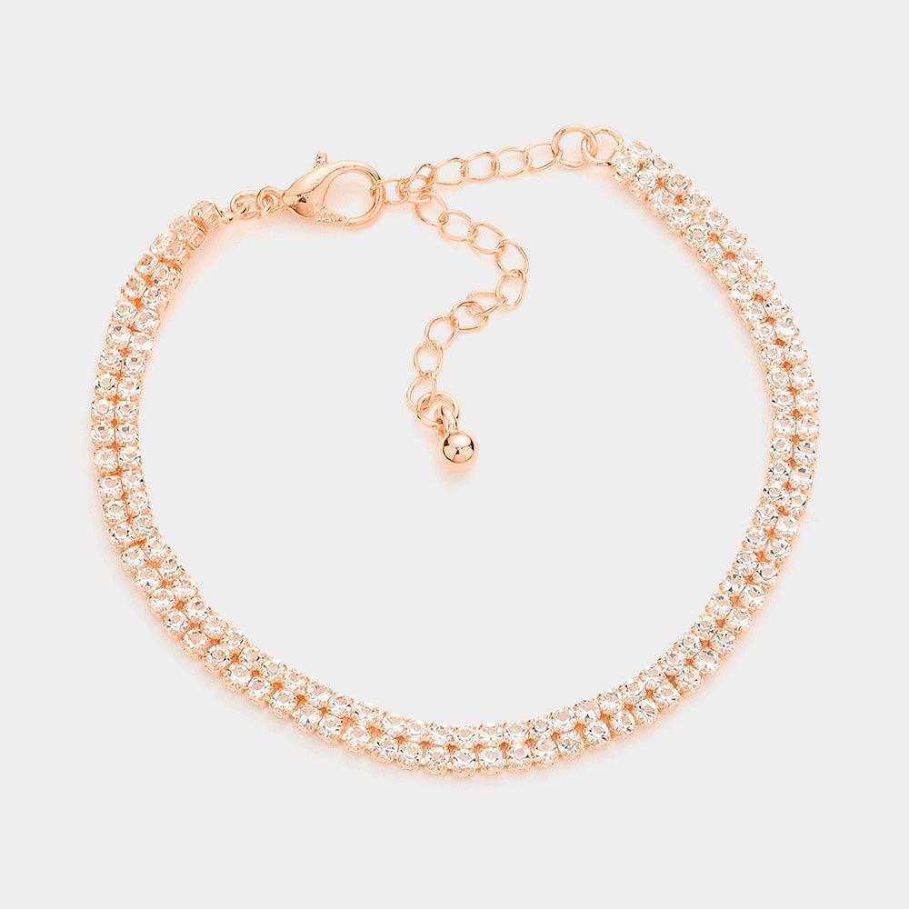 Gold 2 Row CZ Stone Embellished Tennis Evening Bracelet - Jewelry Store by Erik Rayo