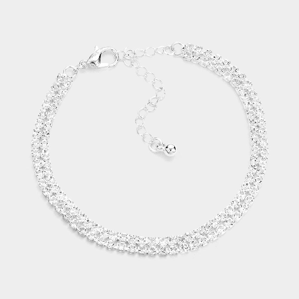 2 Row CZ Stone Embellished Tennis Evening Bracelet