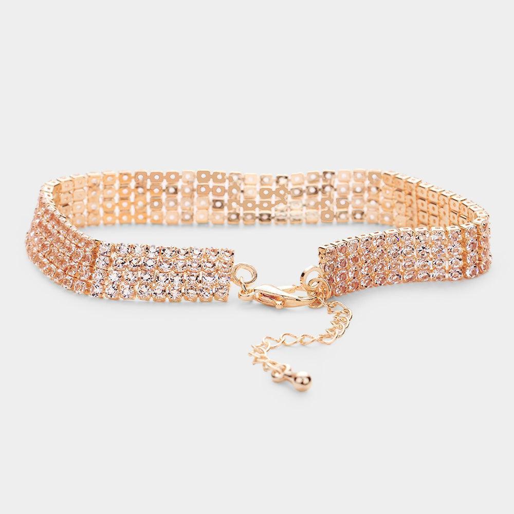 Rose Gold 4 Row Crystal Rhinestone Embellished Tennis Evening Bracelet - Jewelry Store by Erik Rayo