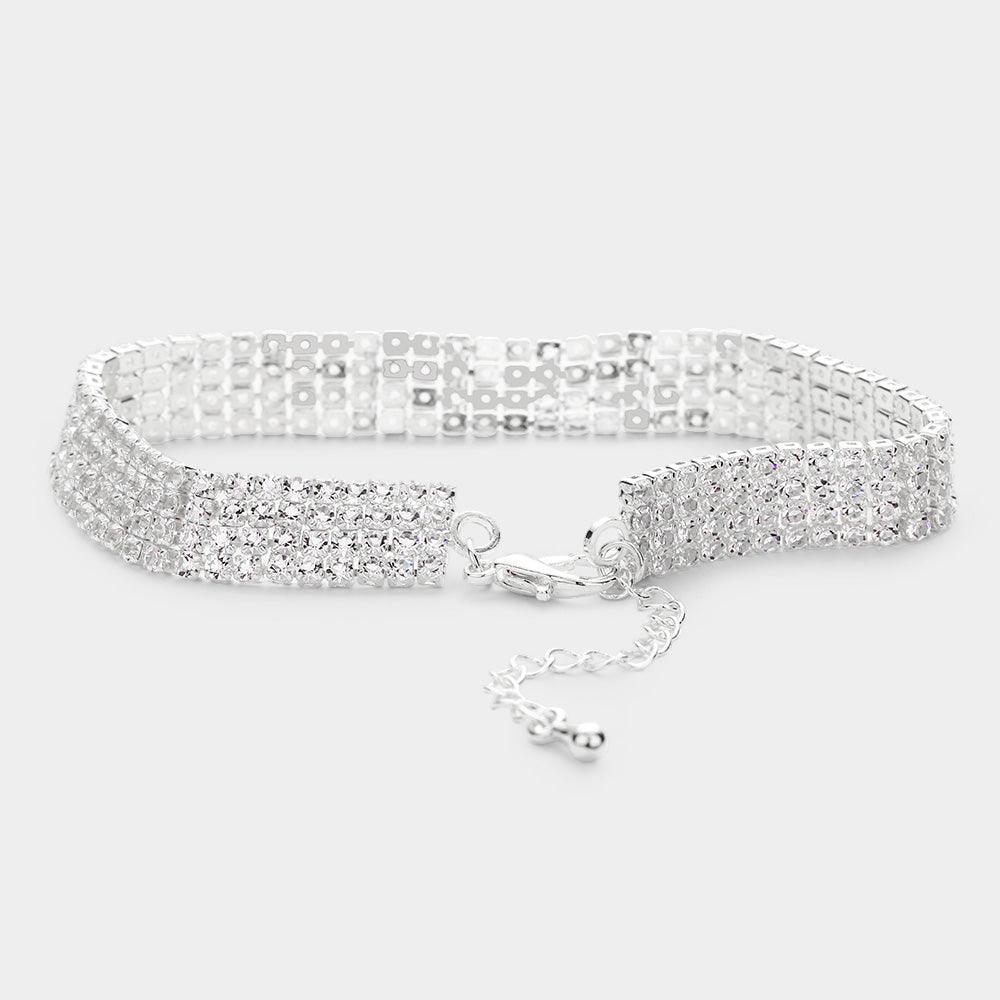 Silver 4 Row Crystal Rhinestone Embellished Tennis Evening Bracelet - Jewelry Store by Erik Rayo