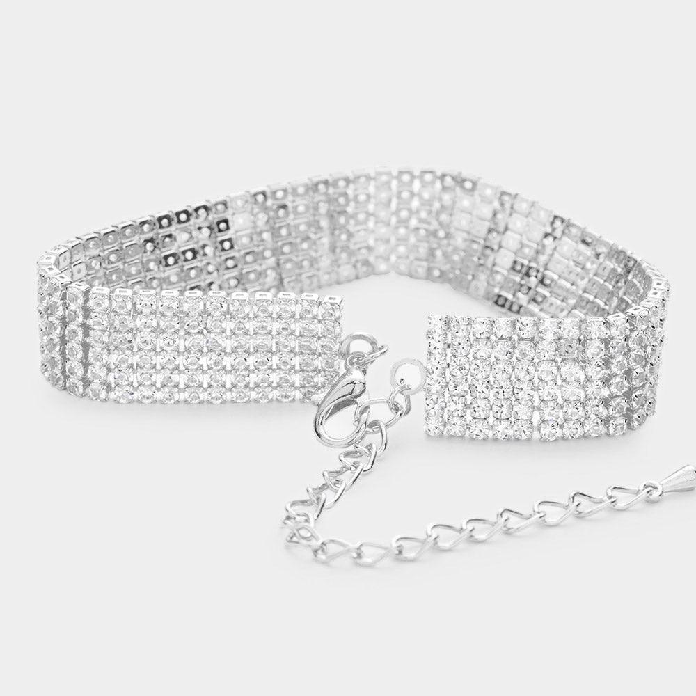 Silver 6 Row Crystal Rhinestone Embellished Tennis Evening Bracelet - Jewelry Store by Erik Rayo