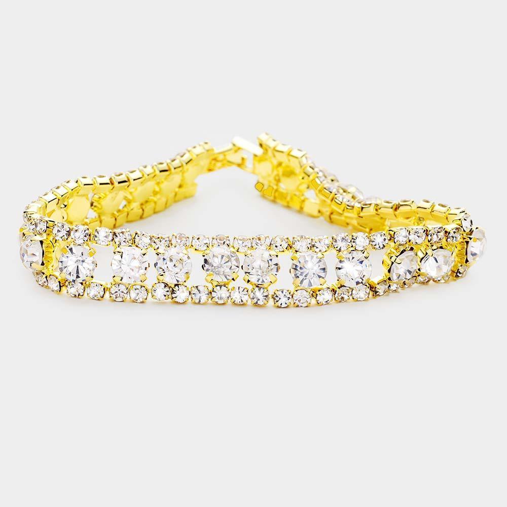 Gold Round Crystal Rhinestone Evening Bracelet - Jewelry Store by Erik Rayo