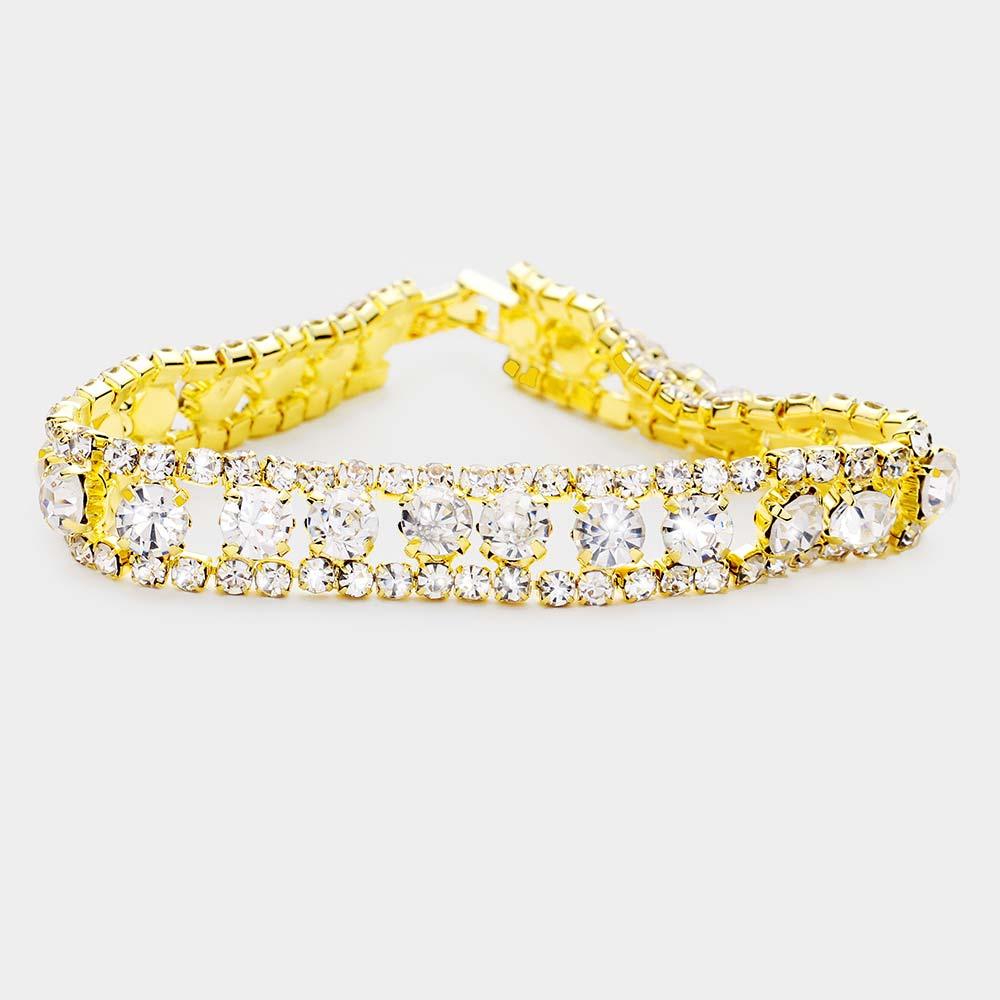 Gold Round Crystal Rhinestone Evening Bracelet