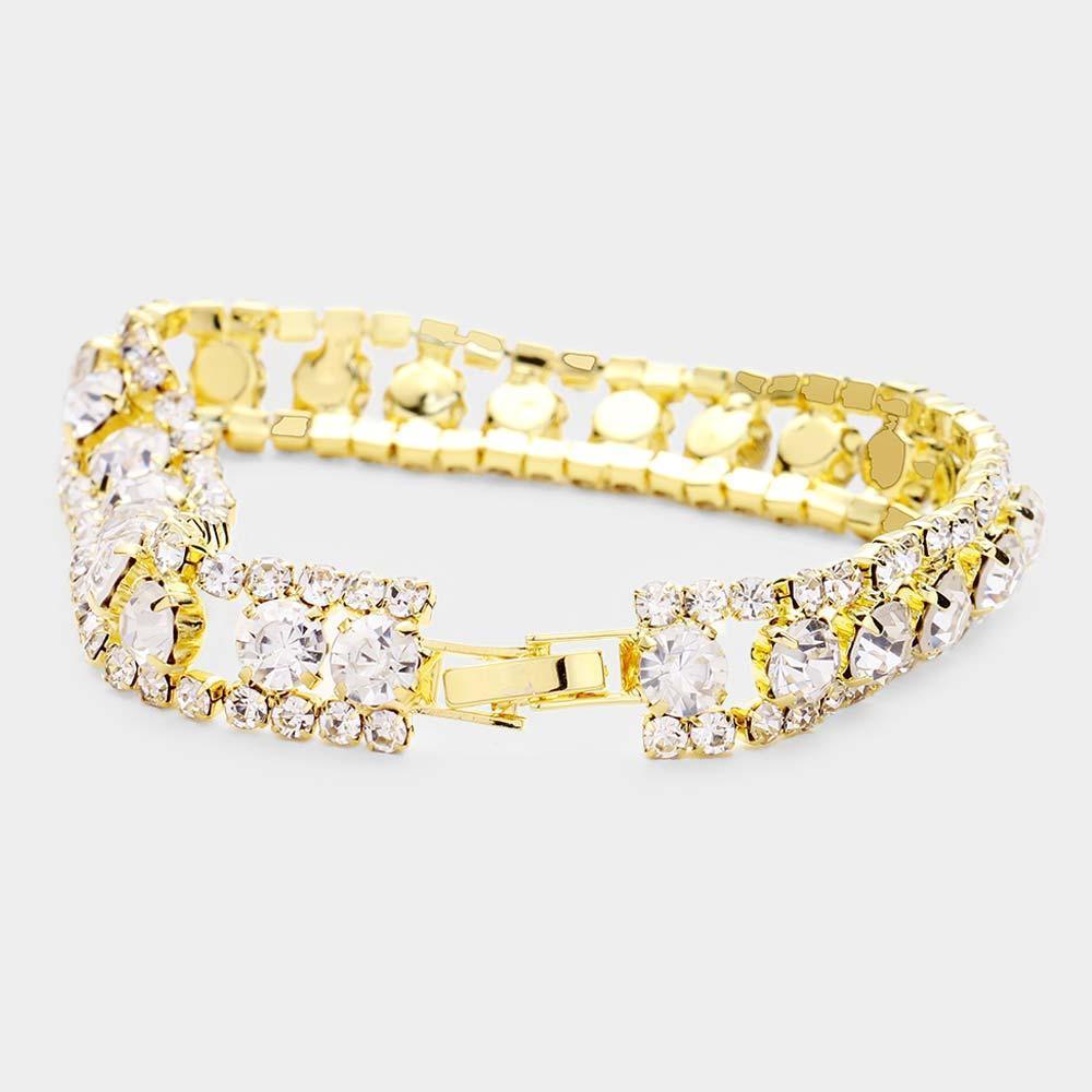 Gold Round Crystal Rhinestone Evening Bracelet - Jewelry Store by Erik Rayo