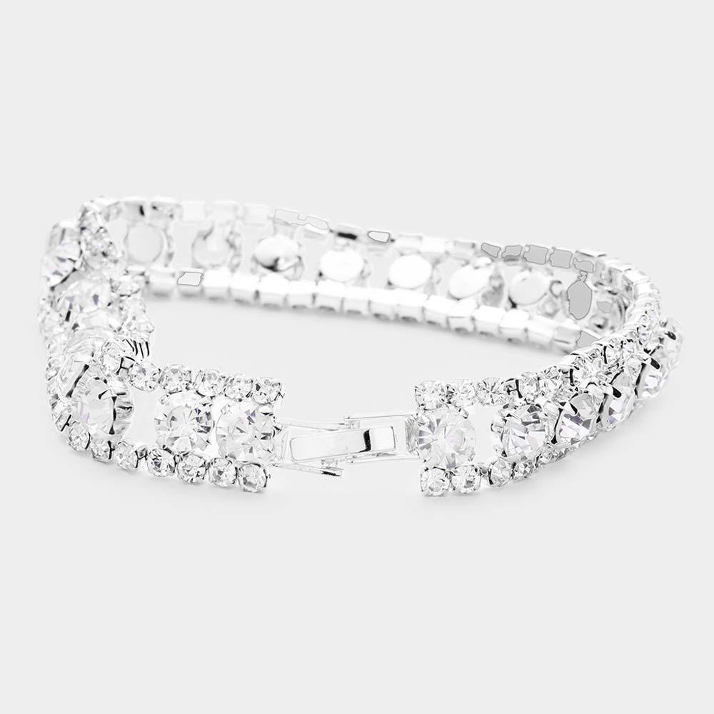 Silver Round Crystal Rhinestone Evening Bracelet - Jewelry Store by Erik Rayo