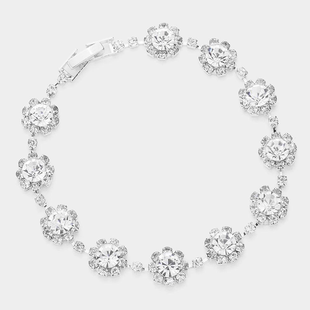 Silver Round Crystal Rhinestone Rosette Evening Bracelet - Jewelry Store by Erik Rayo
