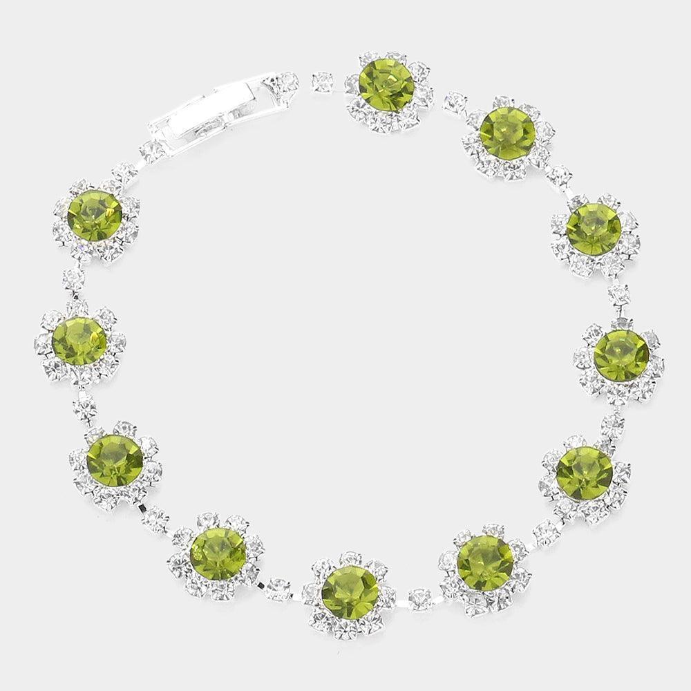 Green Round Crystal Rhinestone Rosette Evening Bracelet - Jewelry Store by Erik Rayo