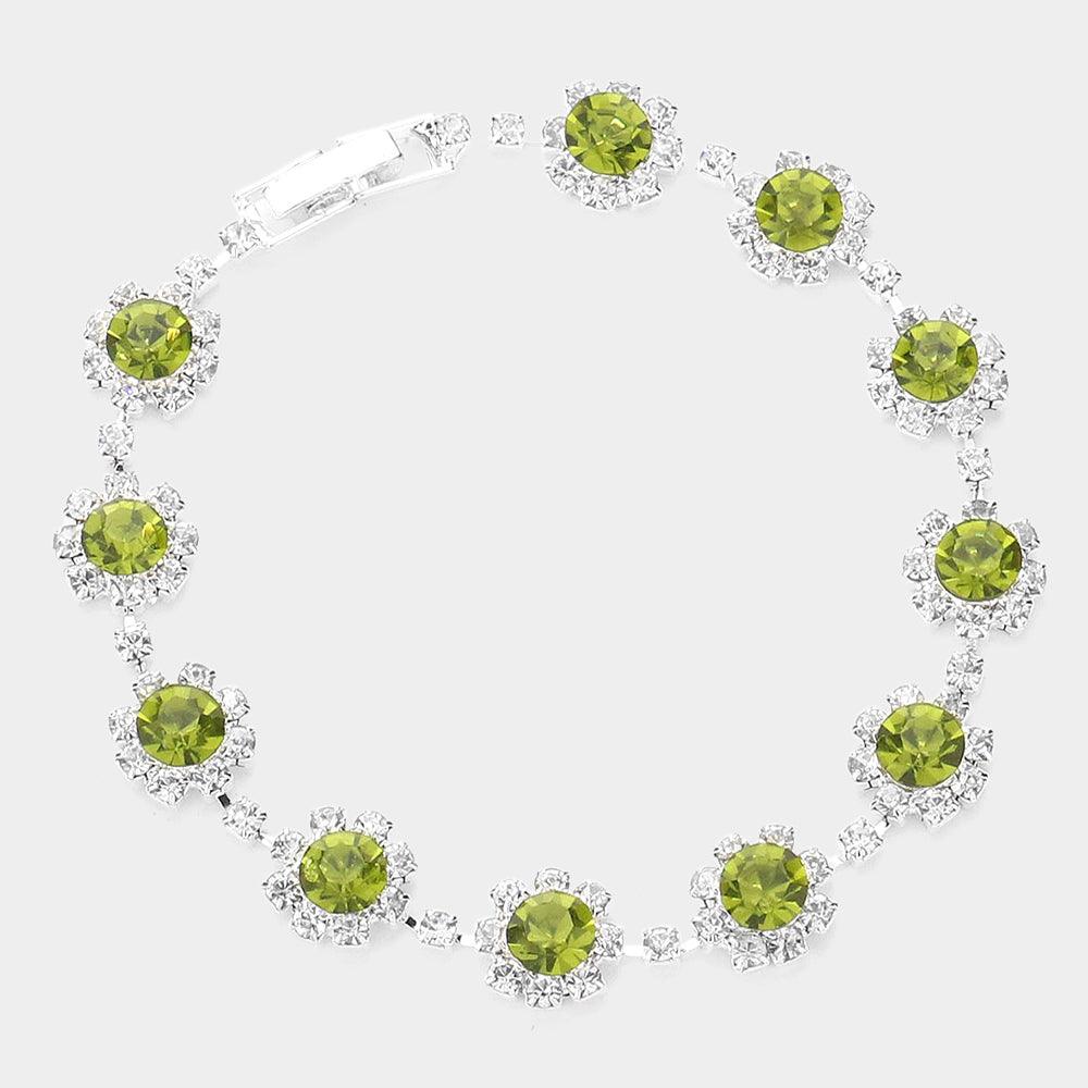 Green Round Crystal Rhinestone Rosette Evening Bracelet