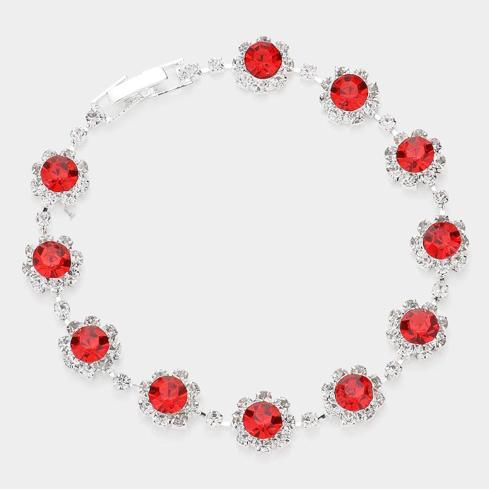 Red Round Crystal Rhinestone Rosette Evening Bracelet - Jewelry Store by Erik Rayo