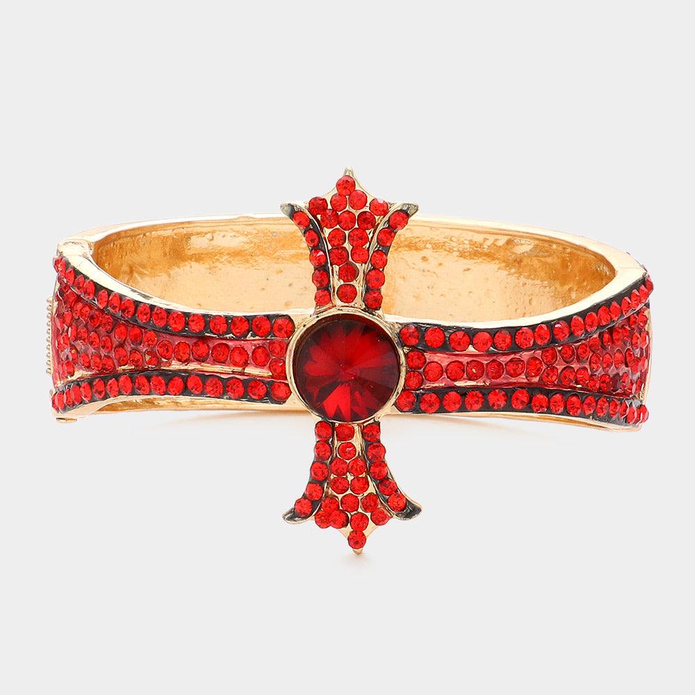 Red Crystal Rhinestone Cross Evening Bracelet