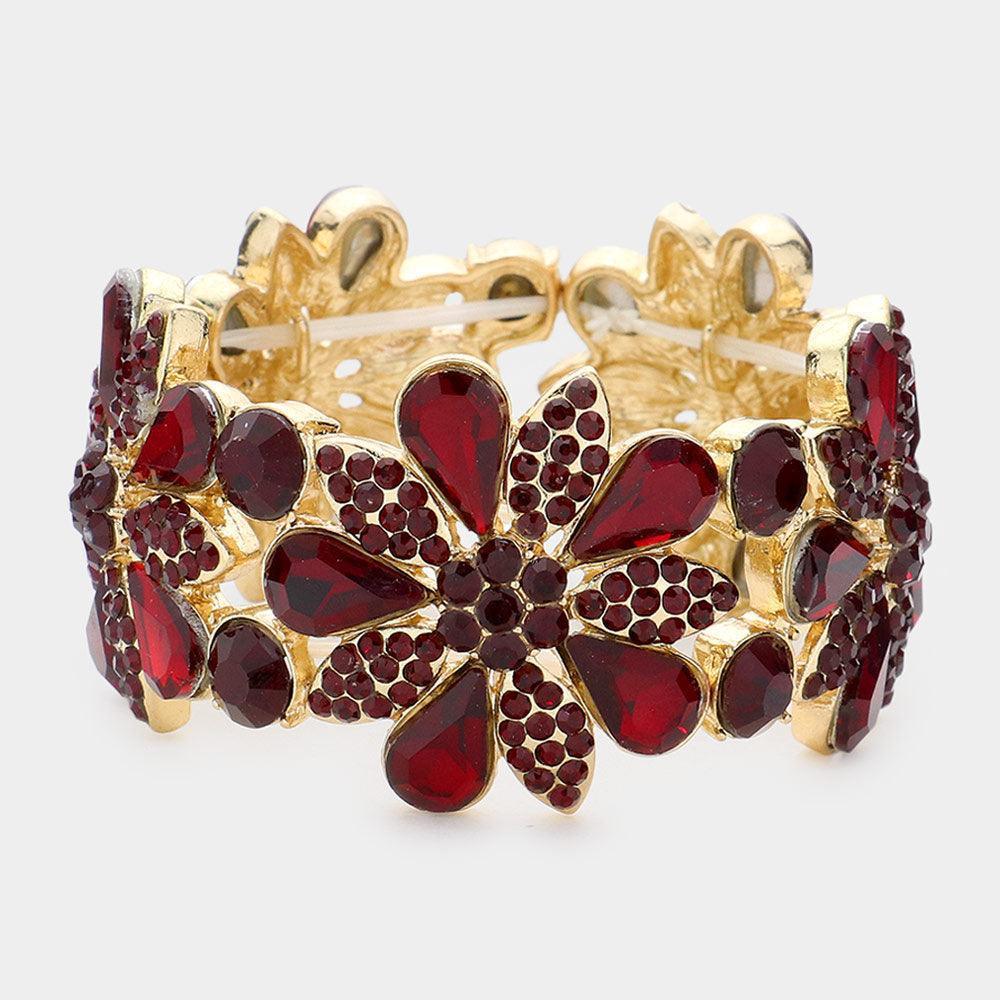 Crystal Rhinestone Flower Stretch Evening Bracelet - Jewelry Store by Erik Rayo