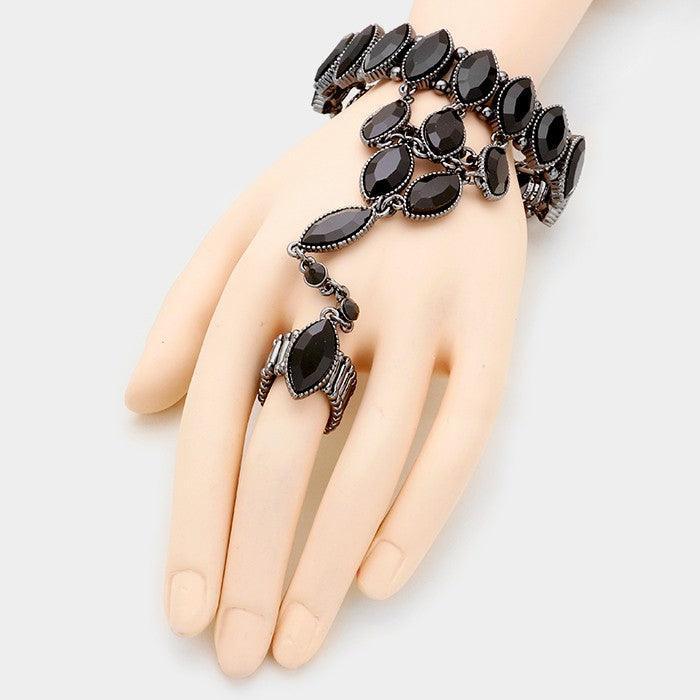 Hematite Crystal rhinestone stretch hand chain bracelet - Jewelry Store by Erik Rayo