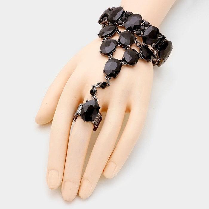 Hematite Oval crystal rhinestone stretch hand chain bracelet - Jewelry Store by Erik Rayo
