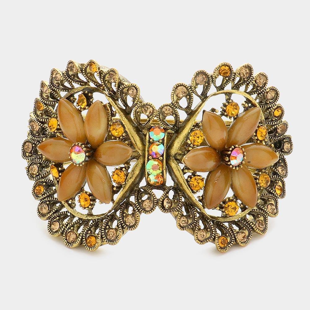 Brown Vintage Bow Flower Evening Bracelet - Jewelry Store by Erik Rayo