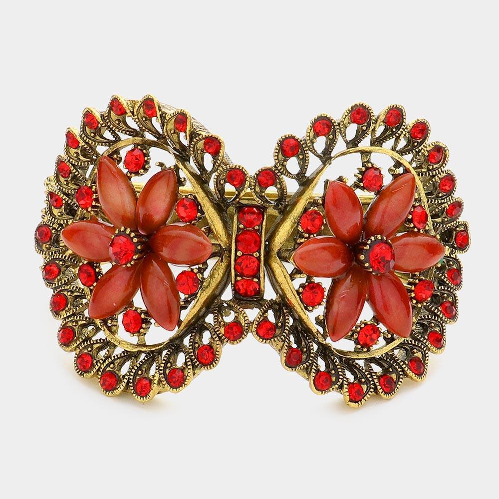 Red Vintage Bow Flower Evening Bracelet - Jewelry Store by Erik Rayo