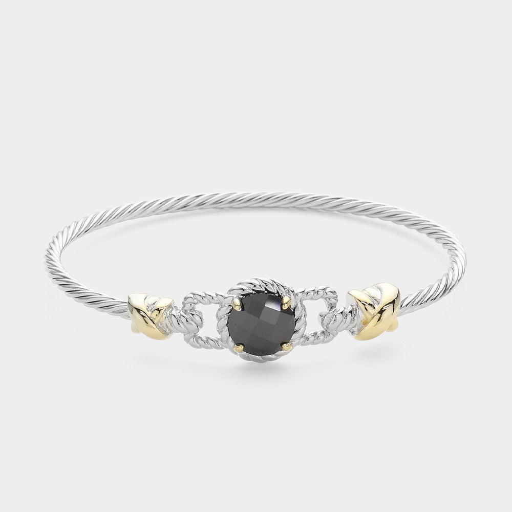 Black Round CZ Stone Pointed Textured Metal Rope Bangle Bracelet - Jewelry Store by Erik Rayo