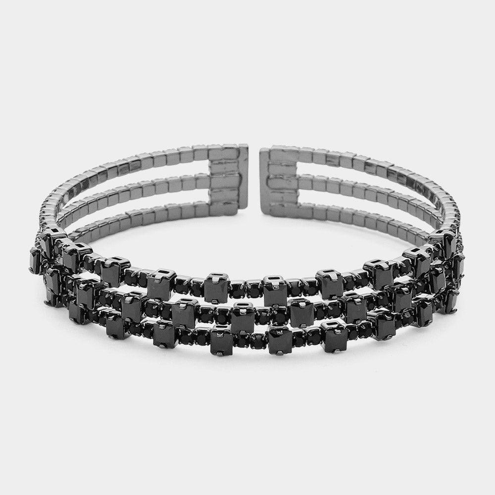 Black CZ Rectangle Stone Pointed Cuff Evening Bracelet - Jewelry Store by Erik Rayo