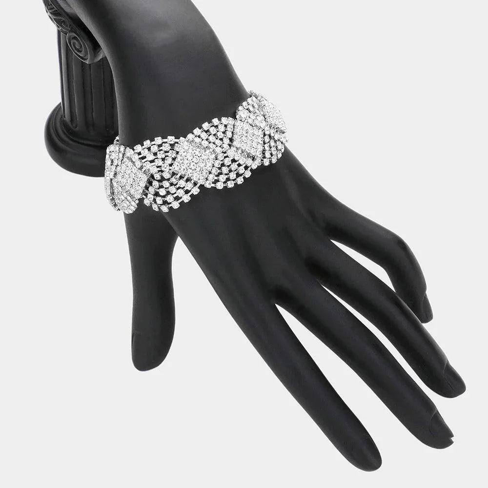 Silver Rhinestone Pave Evening Bracelet - Jewelry Store by Erik Rayo