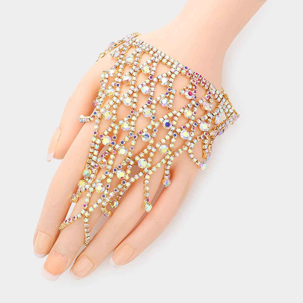 Gold Round Stone Pointed Hand Chain Evening Bracelet - Jewelry Store by Erik Rayo