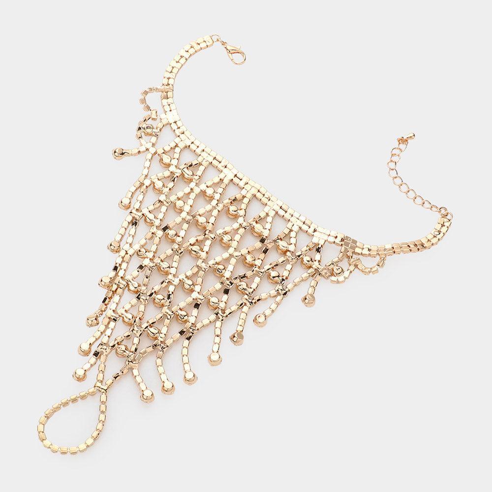 Gold Round Stone Pointed Hand Chain Evening Bracelet - Jewelry Store by Erik Rayo
