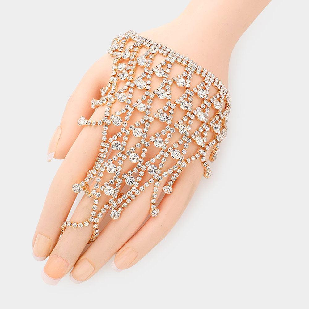 Gold Round Stone Pointed Hand Chain Evening Bracelet - Jewelry Store by Erik Rayo