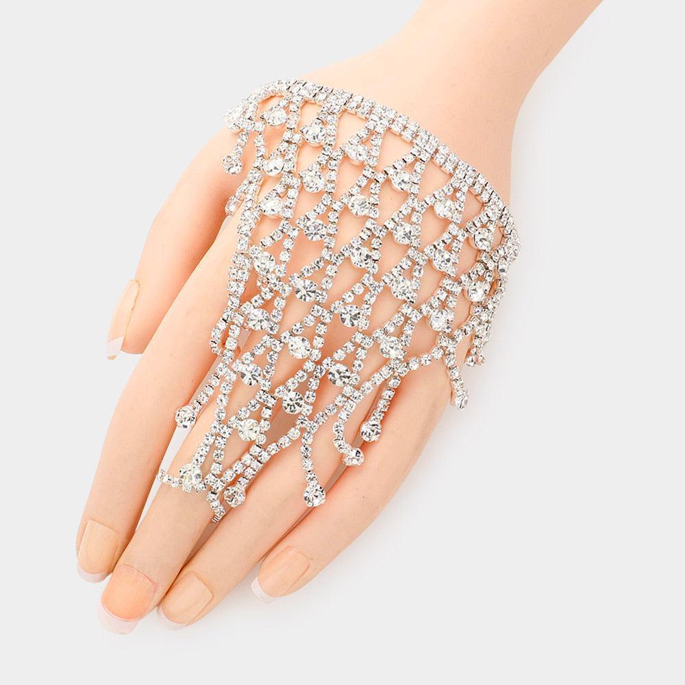 Silver Round Stone Pointed Hand Chain Evening Bracelet - Jewelry Store by Erik Rayo