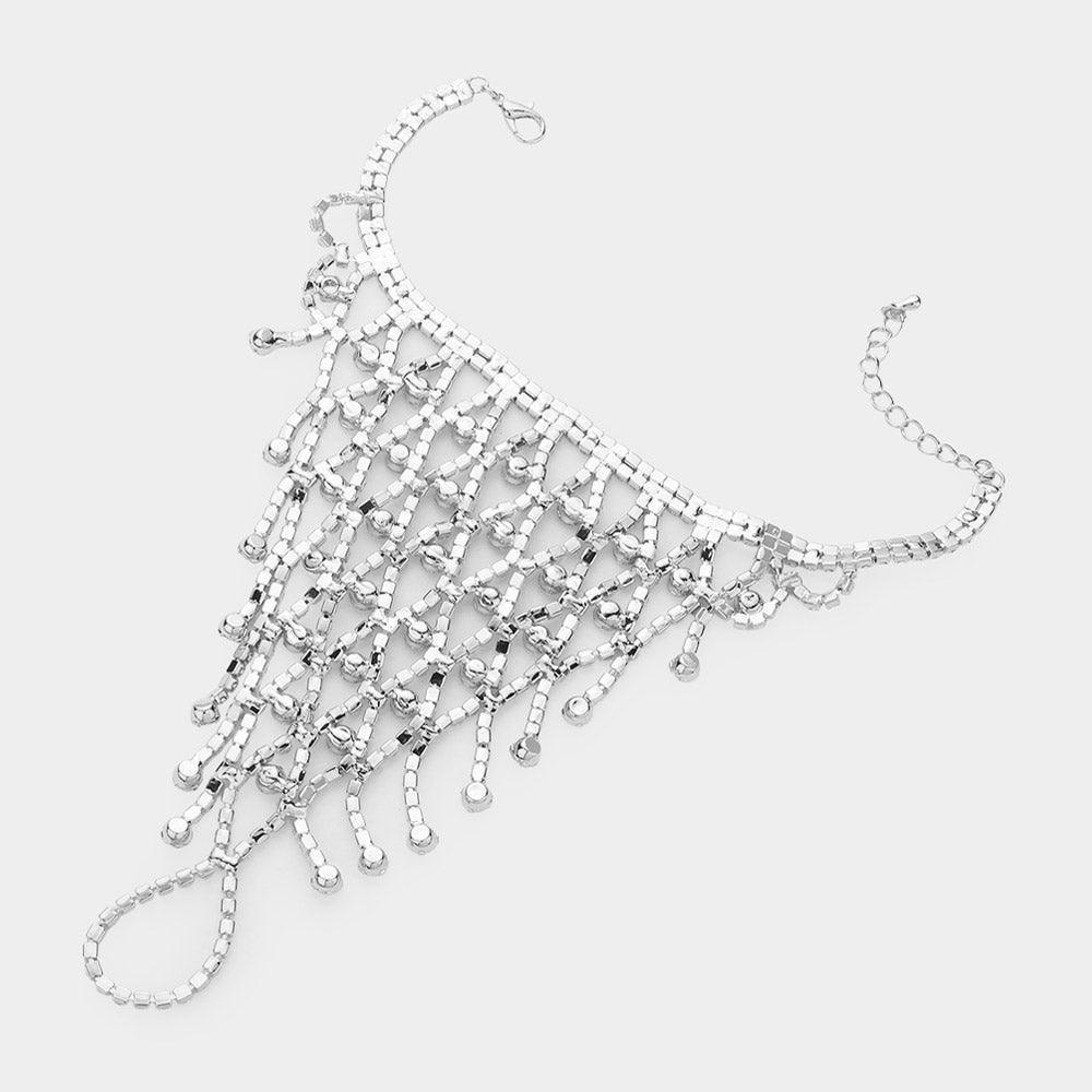 Silver Round Stone Pointed Hand Chain Evening Bracelet - Jewelry Store by Erik Rayo