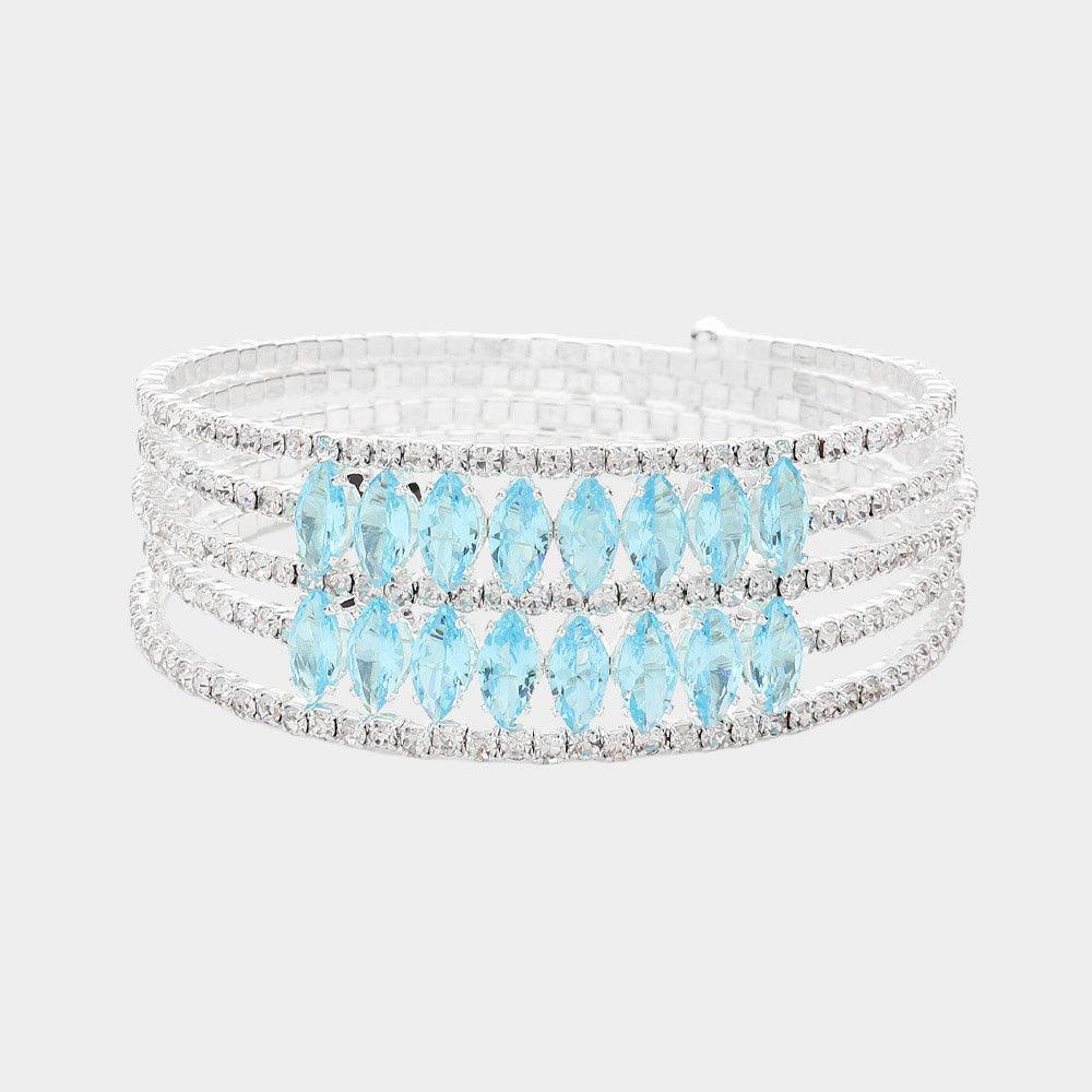 Turquoise CZ Marquise Stone Accented Rhinestone Paved Adjustable Evening Bracelet - Jewelry Store by Erik Rayo
