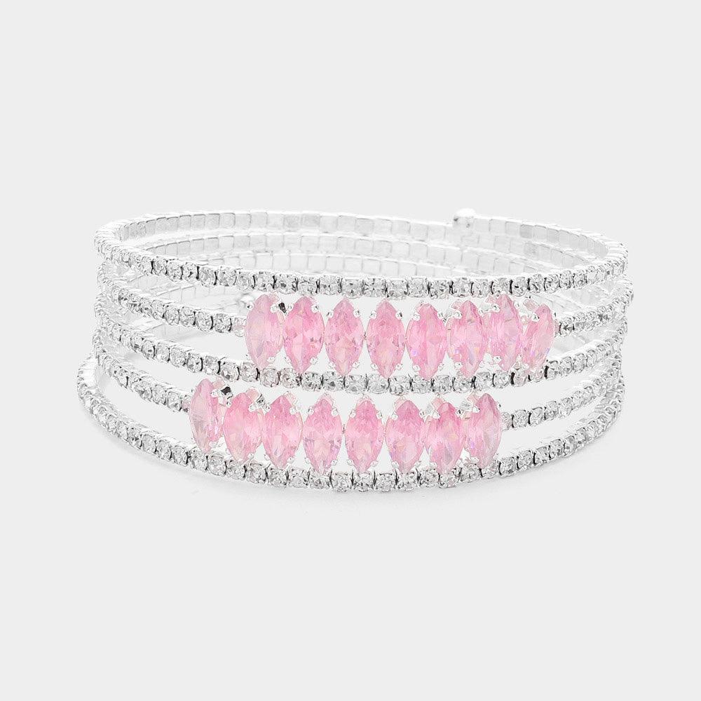 Pink CZ Marquise Stone Accented Rhinestone Paved Adjustable Evening Bracelet - Jewelry Store by Erik Rayo
