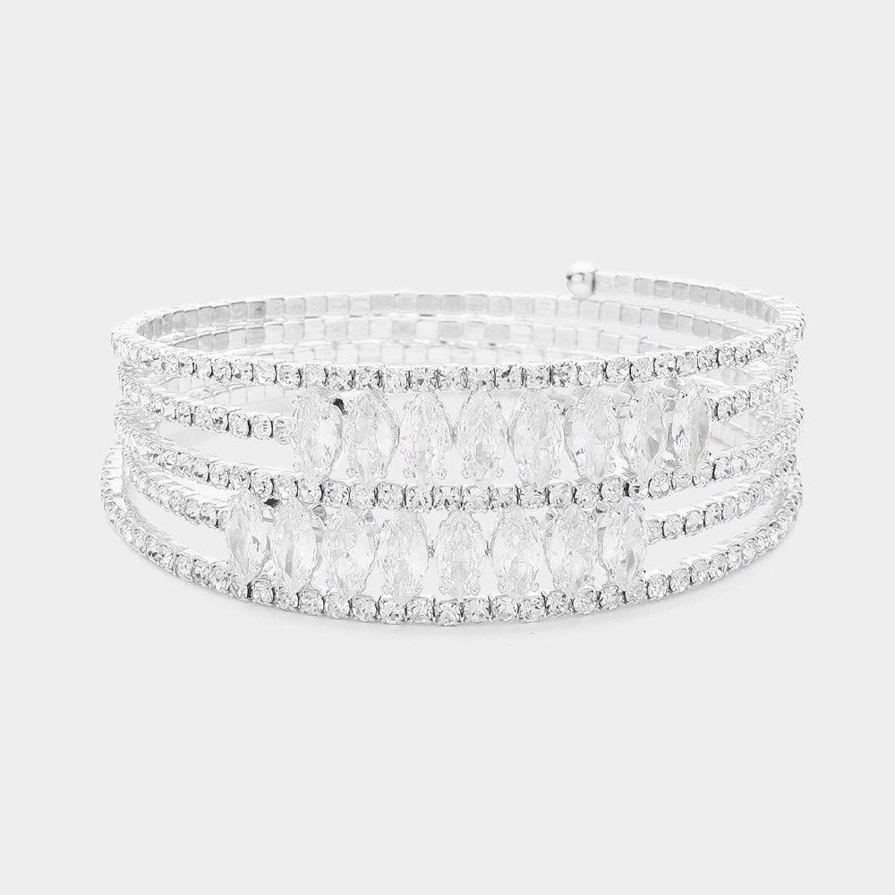 Silver CZ Marquise Stone Accented Rhinestone Paved Adjustable Evening Bracelet - Jewelry Store by Erik Rayo