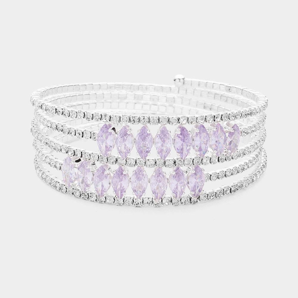 Silver CZ Marquise Stone Accented Rhinestone Paved Adjustable Evening Bracelet - Jewelry Store by Erik Rayo