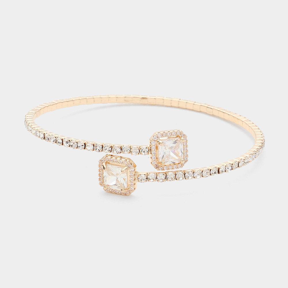 Gold CZ Square Stone Tip Rhinestone Paved Evening Bracelet - Jewelry Store by Erik Rayo