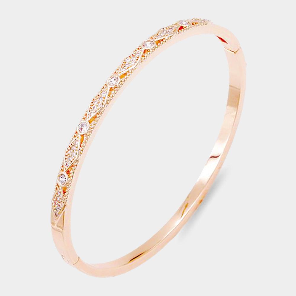 Rose Gold Rose Gold Plated CZ Embellished Bangle Evening Bracelet