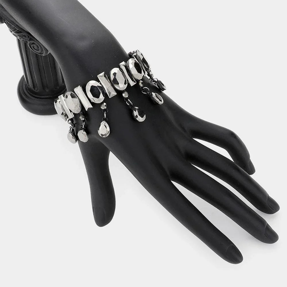 Black Marquise Glass Crystal Teardrop Dangle Stretch Evening Bracelet - Jewelry Store by Erik Rayo