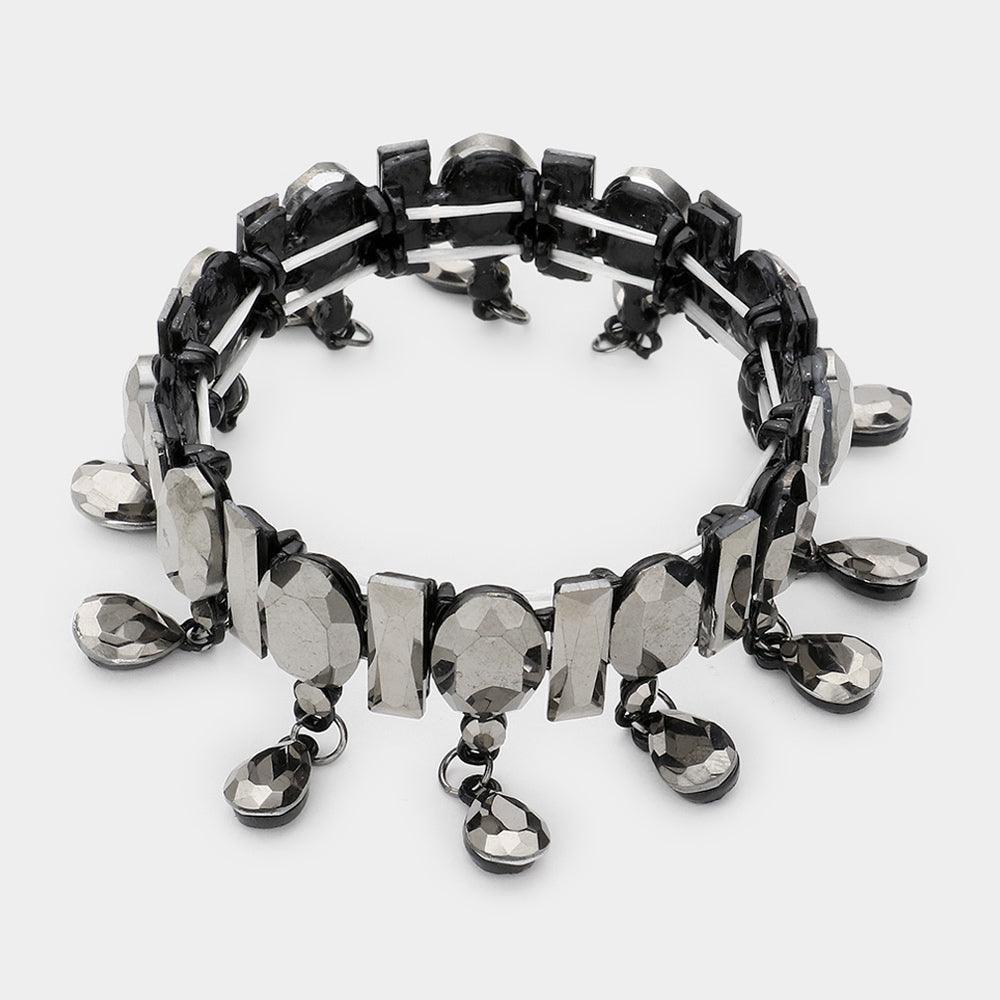 Black Marquise Glass Crystal Teardrop Dangle Stretch Evening Bracelet - Jewelry Store by Erik Rayo