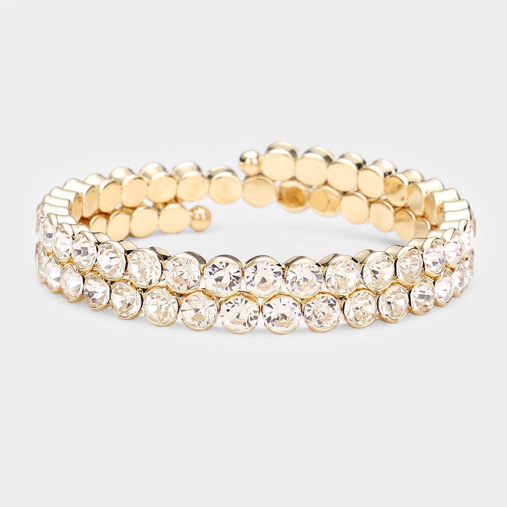 Gold Crystal Rhinestone Bezel Adjustable Evening Bracelet - Jewelry Store by Erik Rayo