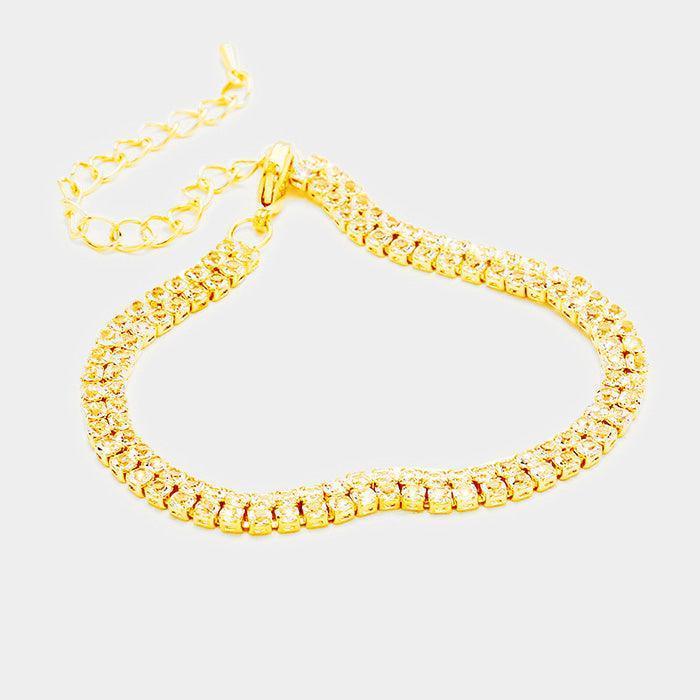 Gold 2 Rows Pave CZ Tennis Evening Bracelet - Jewelry Store by Erik Rayo