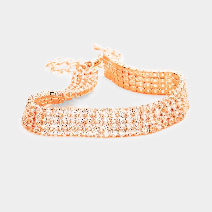 Rose Gold 4 Rows Pave CZ Tennis Evening Bracelet