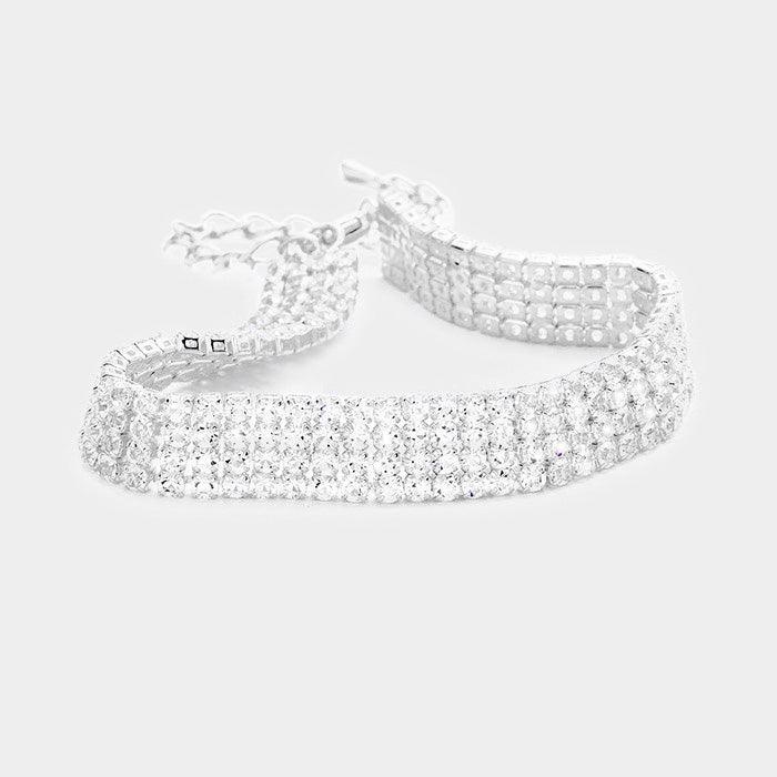 Silver 4 Rows Pave CZ Tennis Evening Bracelet