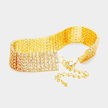 Load image into Gallery viewer, Gold 6 Rows Pave CZ Tennis Evening Bracelet
