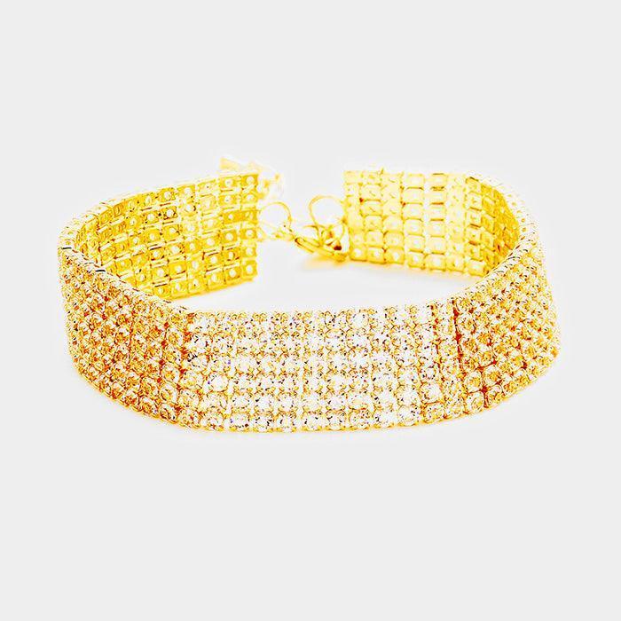 Gold 6 Rows Pave CZ Tennis Evening Bracelet - Jewelry Store by Erik Rayo