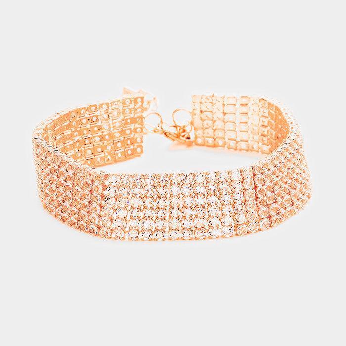 Rose Gold 6 Rows Pave CZ Tennis Evening Bracelet - Jewelry Store by Erik Rayo