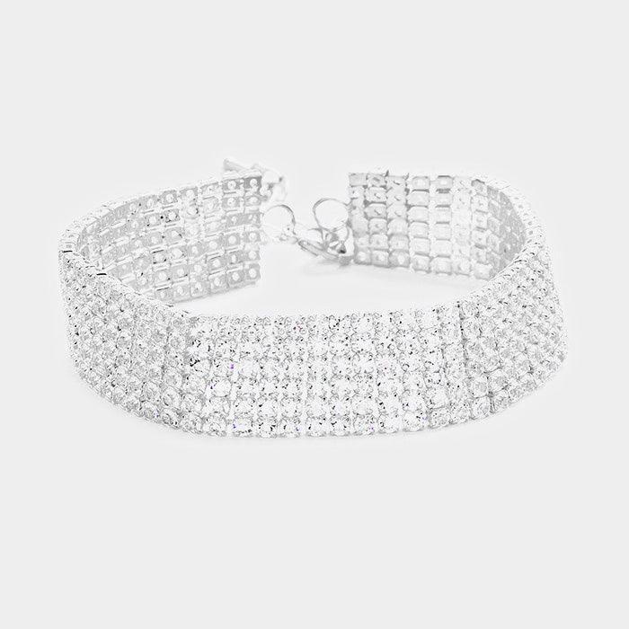 Silver 6 Rows Pave CZ Tennis Evening Bracelet - Jewelry Store by Erik Rayo