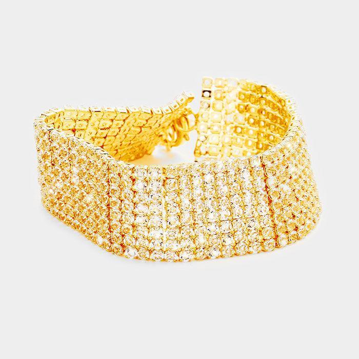 Gold 8 Rows Pave CZ Tennis Evening Bracelet - Jewelry Store by Erik Rayo