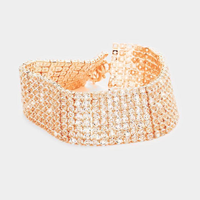 Rose Gold 8 Rows Pave CZ Tennis Evening Bracelet - Jewelry Store by Erik Rayo